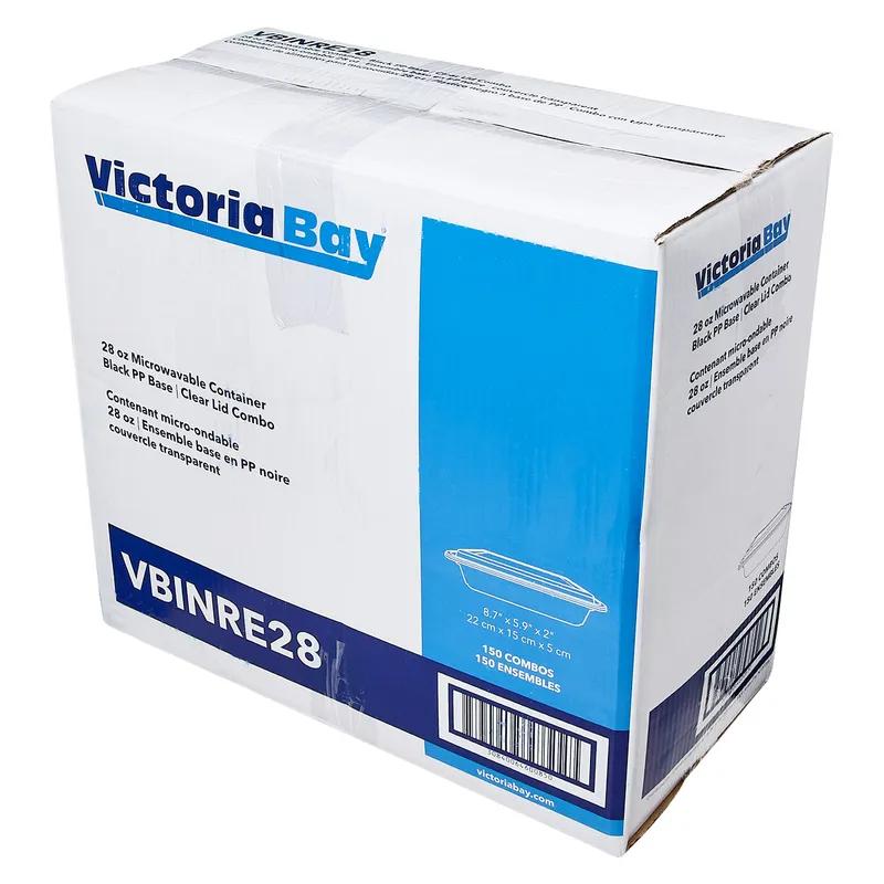 Victoria Bay Take-Out Container Base & Lid Combo 28 OZ PP Black Clear Rectangle Shallow Microwave Safe 150/Case