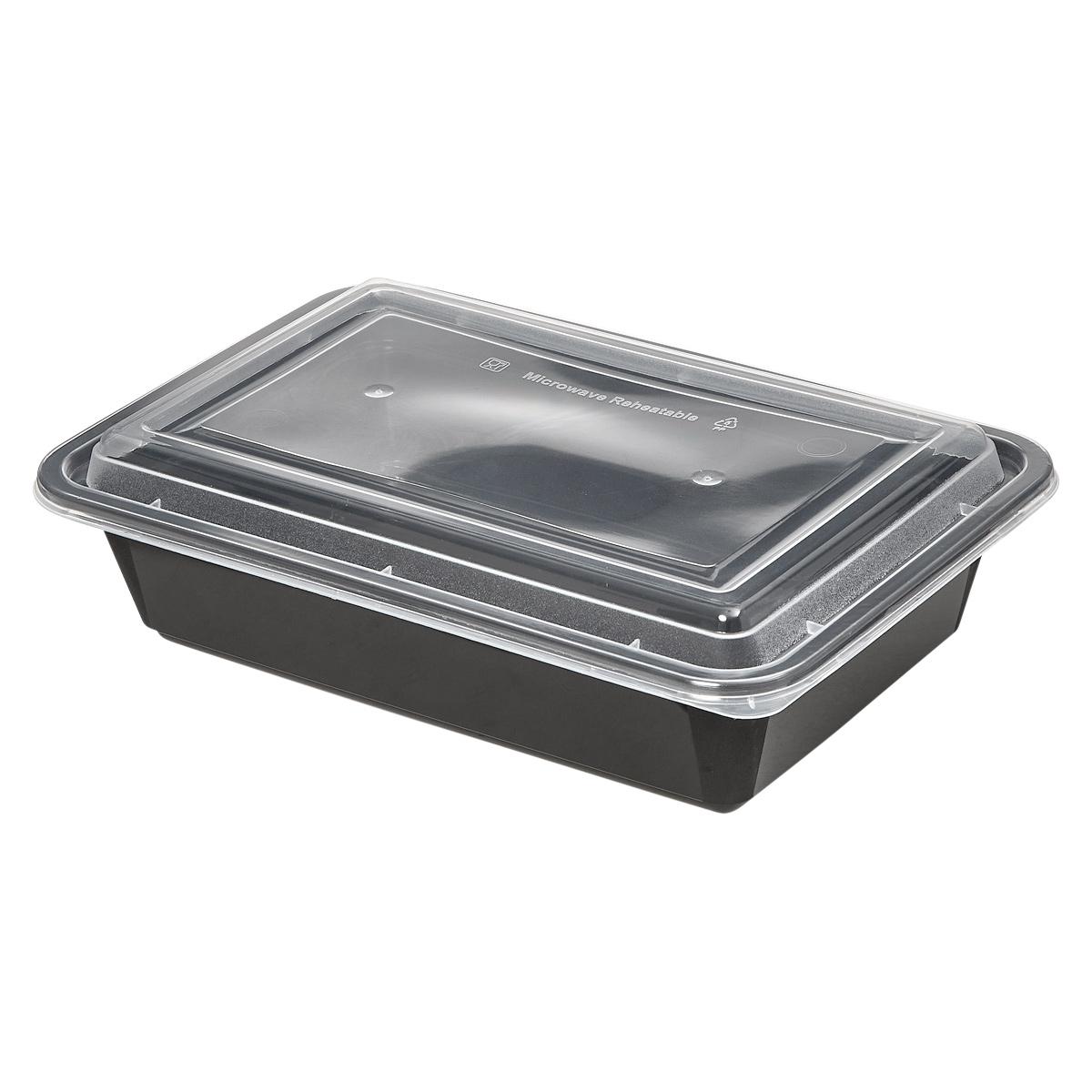 Victoria Bay Take-Out Container Base & Lid Combo 38 OZ PP Black Clear Rectangle Shallow Microwave Safe 150/Case
