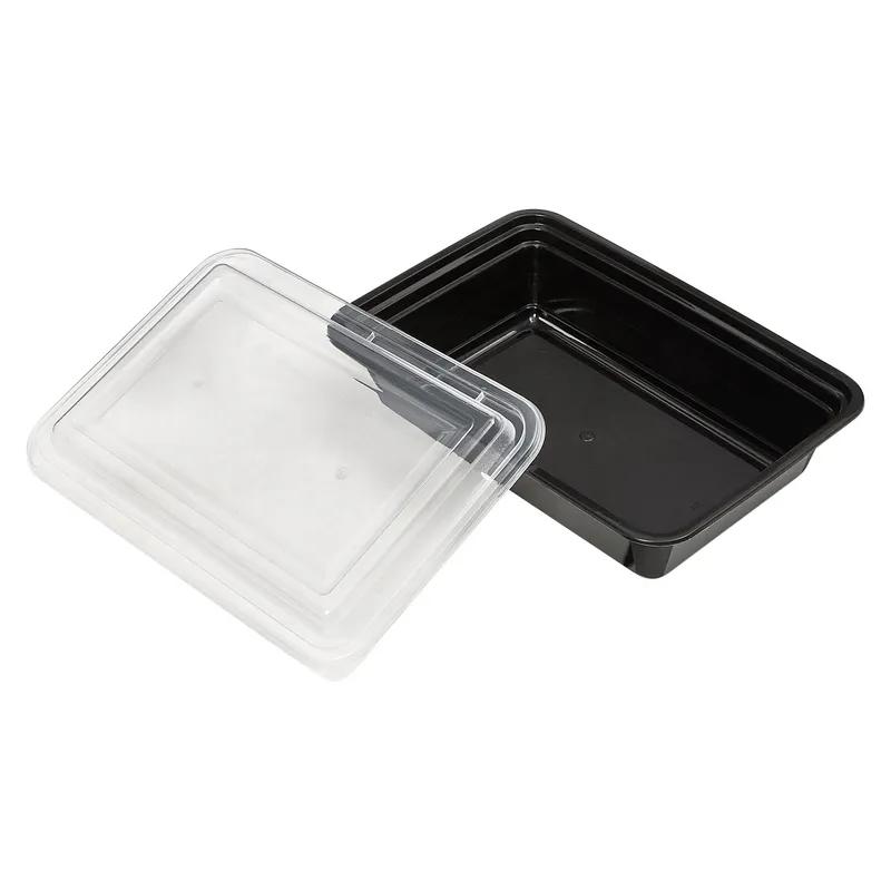 Victoria Bay Take-Out Container Base & Lid Combo 38 OZ PP Black Clear Rectangle Shallow Microwave Safe 150/Case