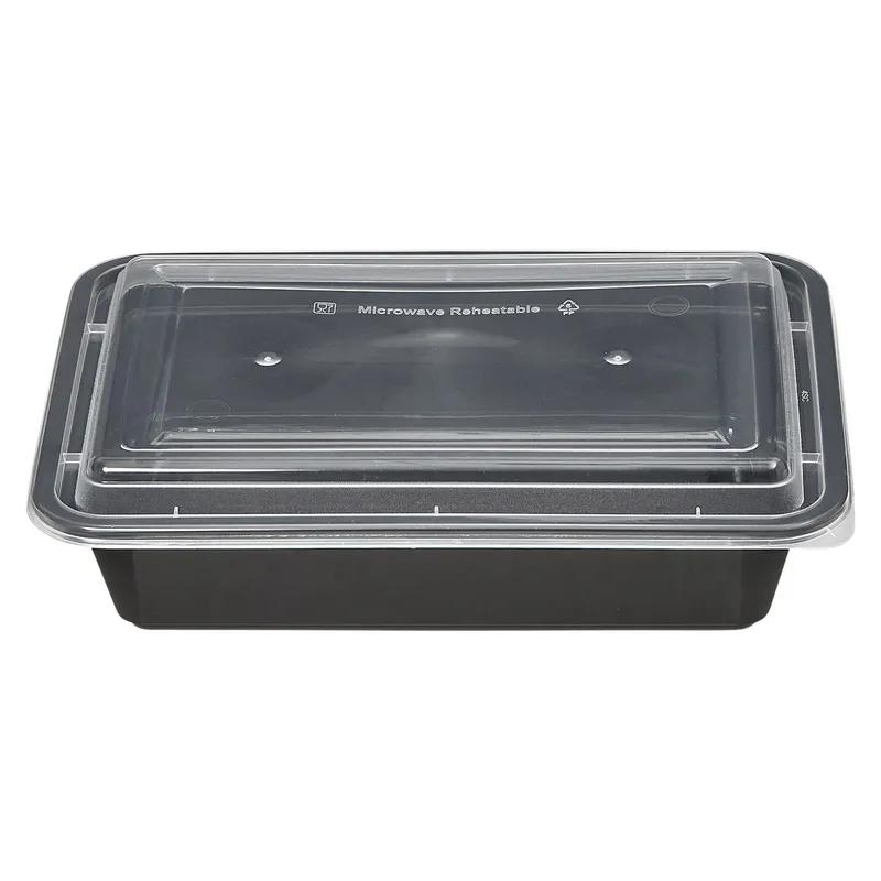 Victoria Bay Take-Out Container Base & Lid Combo 38 OZ PP Black Clear Rectangle Shallow Microwave Safe 150/Case