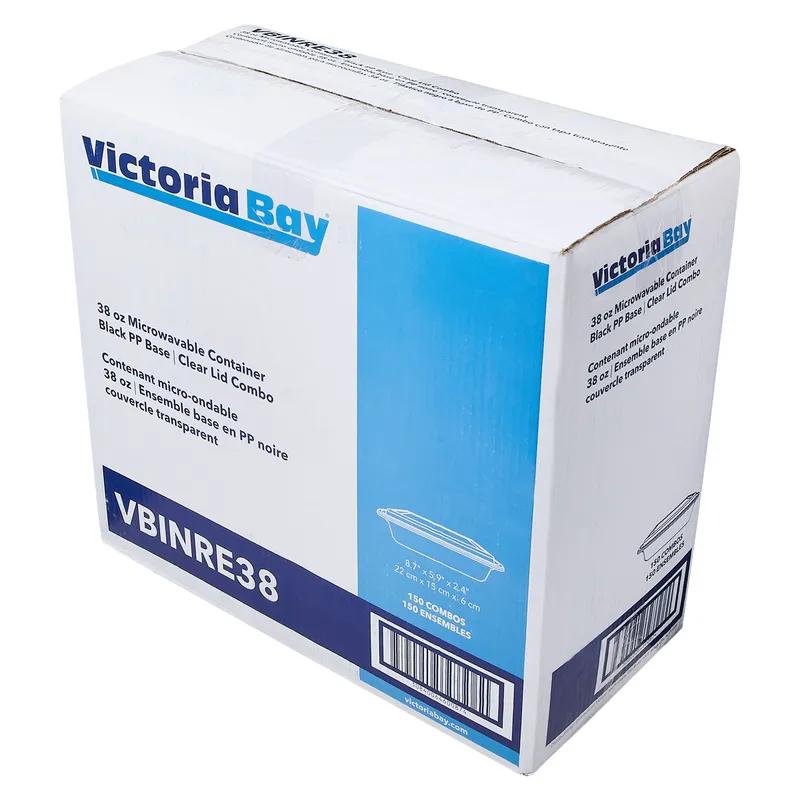 Victoria Bay Take-Out Container Base & Lid Combo 38 OZ PP Black Clear Rectangle Shallow Microwave Safe 150/Case