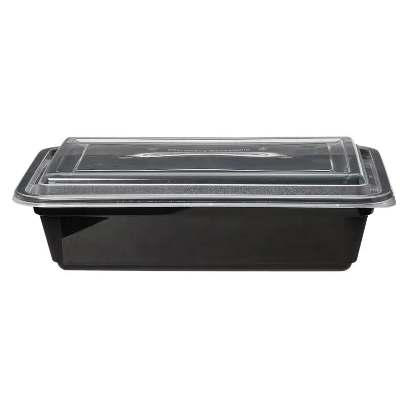 Victoria Bay Take-Out Container Base & Lid Combo 38 OZ PP Black Clear Rectangle Shallow Microwave Safe 150/Case