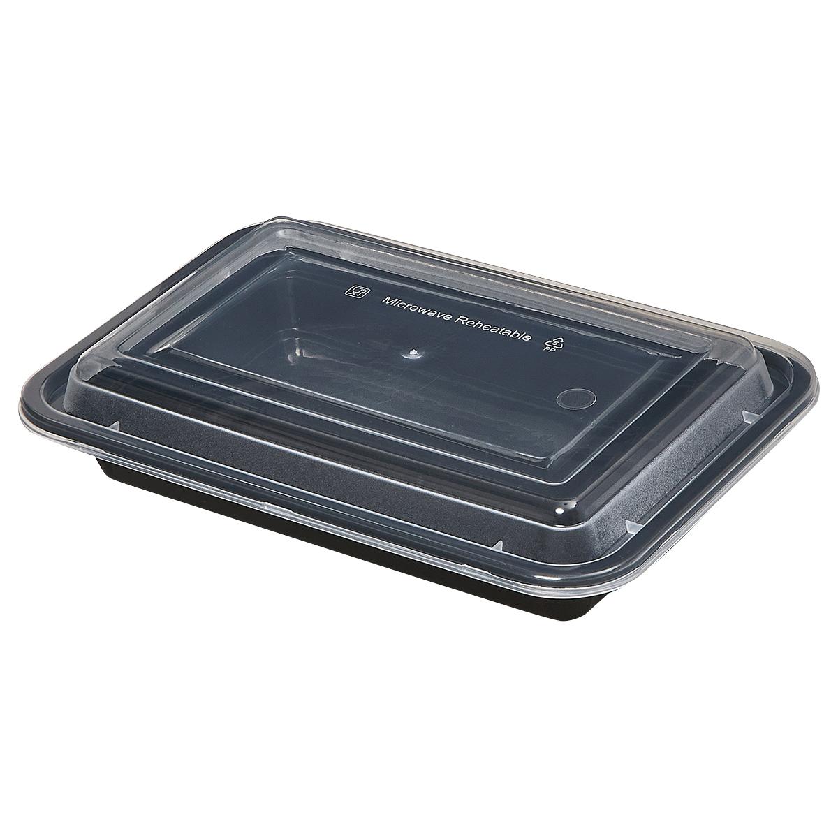 Victoria Bay Take-Out Container Base & Lid Combo 16 OZ PP Black Clear Rectangle Shallow Microwave Safe 150/Case
