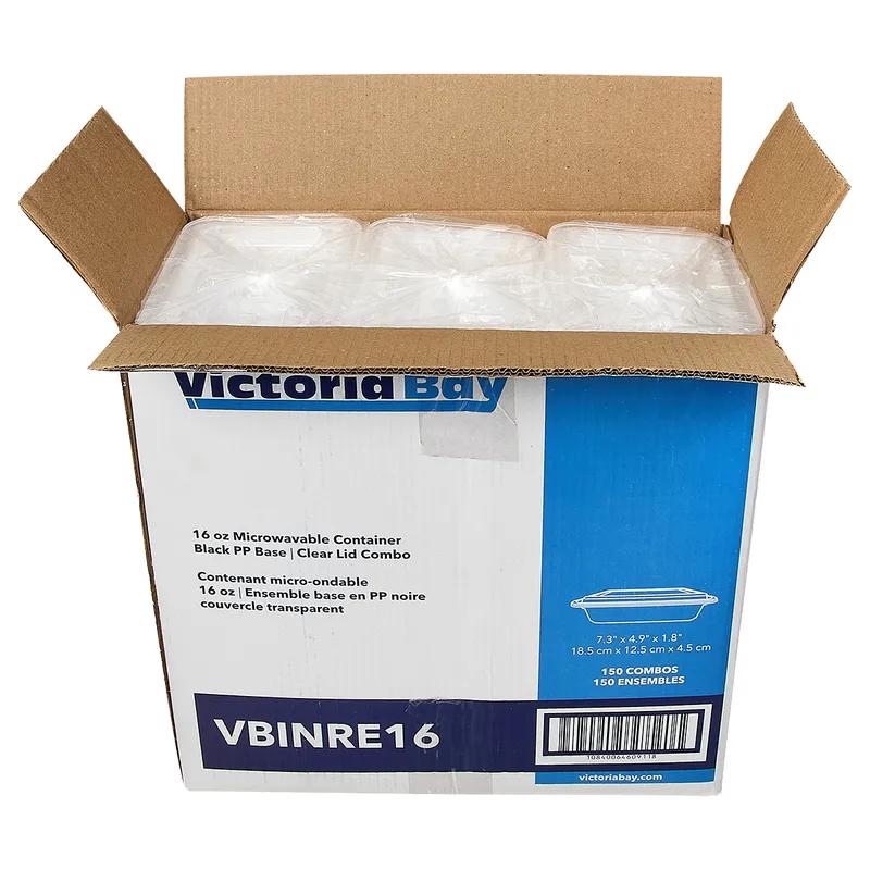 Victoria Bay Take-Out Container Base & Lid Combo 16 OZ PP Black Clear Rectangle Shallow Microwave Safe 150/Case