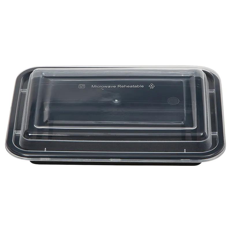 Victoria Bay Take-Out Container Base & Lid Combo 16 OZ PP Black Clear Rectangle Shallow Microwave Safe 150/Case