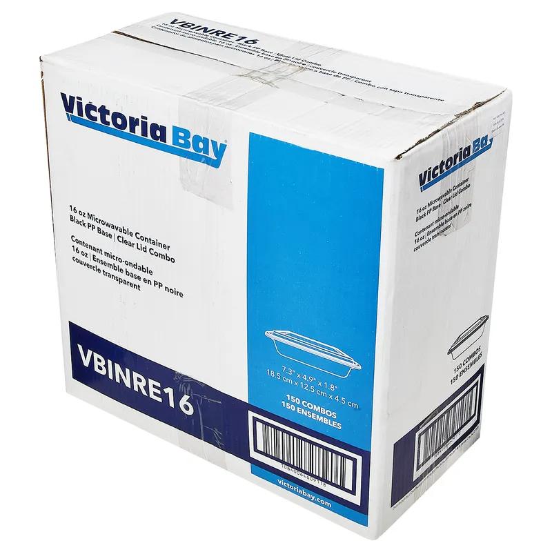 Victoria Bay Take-Out Container Base & Lid Combo 16 OZ PP Black Clear Rectangle Shallow Microwave Safe 150/Case