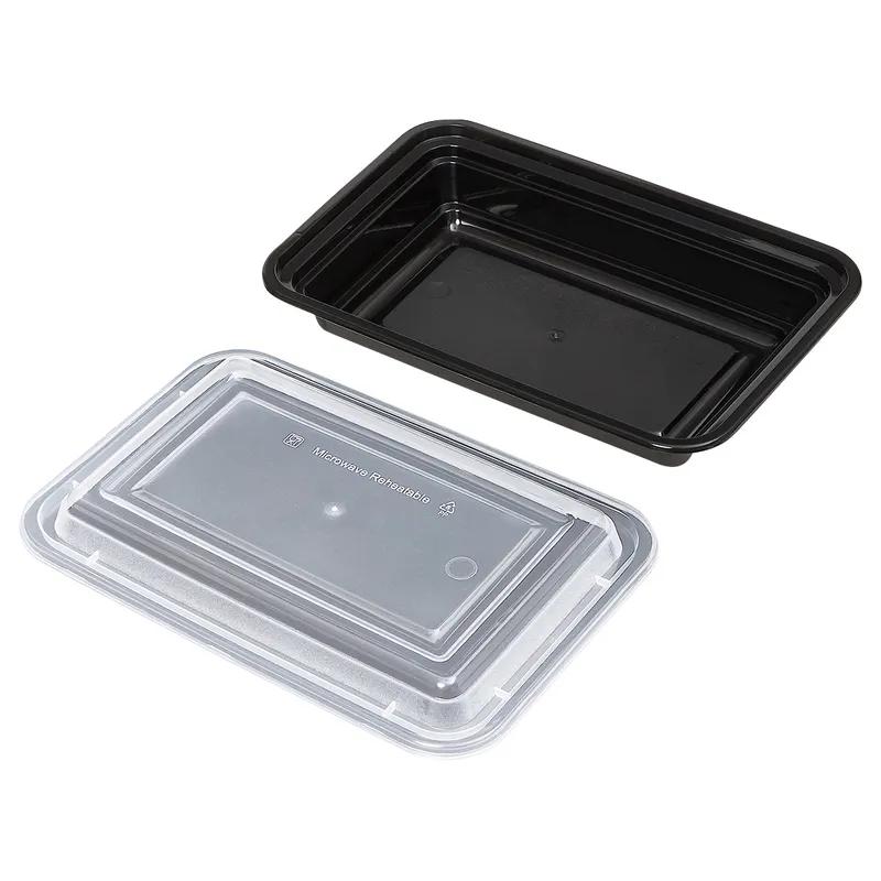 Victoria Bay Take-Out Container Base & Lid Combo 16 OZ PP Black Clear Rectangle Shallow Microwave Safe 150/Case