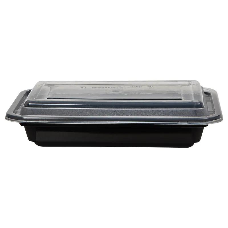 Victoria Bay Take-Out Container Base & Lid Combo 16 OZ PP Black Clear Rectangle Shallow Microwave Safe 150/Case