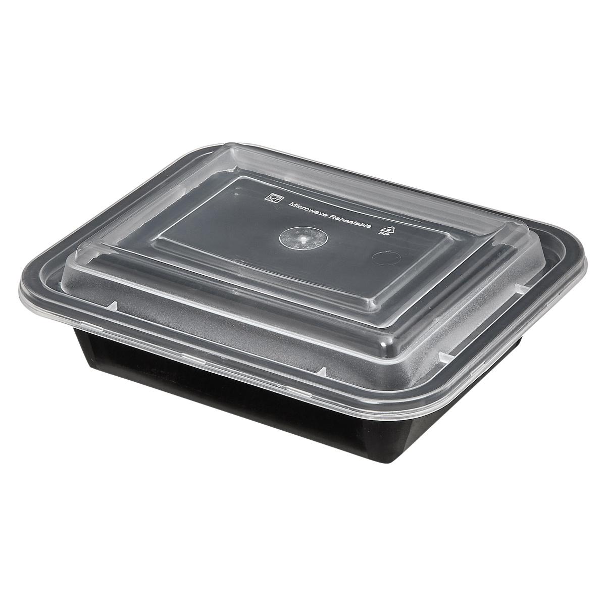 Victoria Bay Take-Out Container Base & Lid Combo 12 OZ PP Black Clear Rectangle Shallow Microwave Safe 150/Case