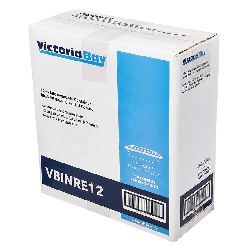Victoria Bay Take-Out Container Base & Lid Combo 12 OZ PP Black Clear Rectangle Shallow Microwave Safe 150/Case