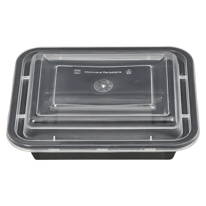 Victoria Bay Take-Out Container Base & Lid Combo 12 OZ PP Black Clear Rectangle Shallow Microwave Safe 150/Case