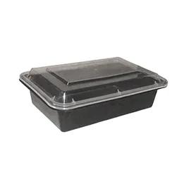 Take-Out Container Base & Lid Combo 38 OZ Plastic Black Clear Rectangle Deep 150/Case