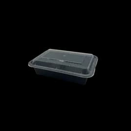 Take-Out Container Base & Lid Combo 38 OZ Plastic Black Clear Rectangle Deep 150/Case