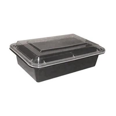 Take-Out Container Base & Lid Combo 38 OZ Plastic Black Clear Rectangle Deep 150/Case