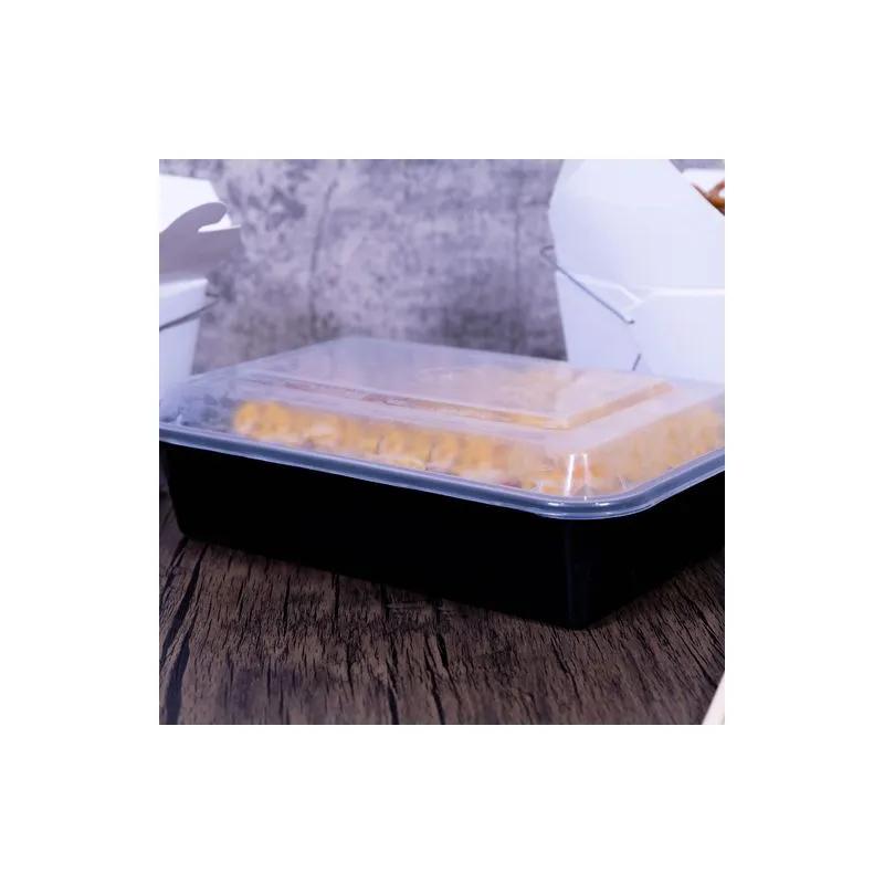 Take-Out Container Base & Lid Combo 38 OZ Plastic Black Clear Rectangle Deep 150/Case