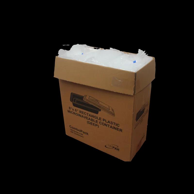 Take-Out Container Base & Lid Combo 38 OZ Plastic Black Clear Rectangle Deep 150/Case