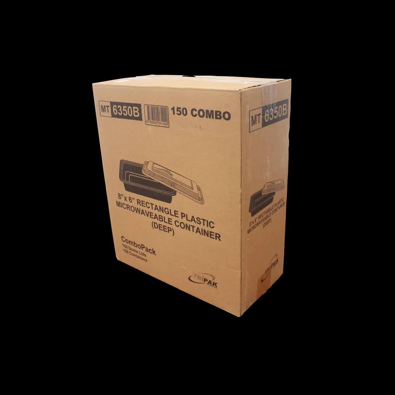 Take-Out Container Base & Lid Combo 38 OZ Plastic Black Clear Rectangle Deep 150/Case