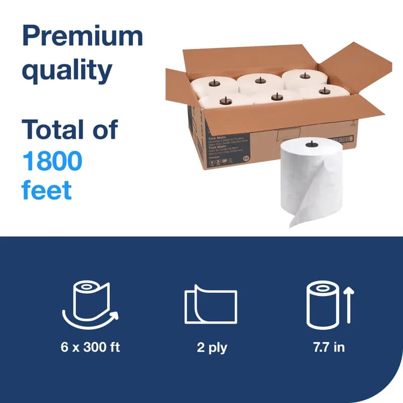 Tork Matic® Roll Paper Towel H1 7.7IN X300FT 2PLY White Embossed Refill 1 Count/Pack 6 Packs/Case 6 Count/Case