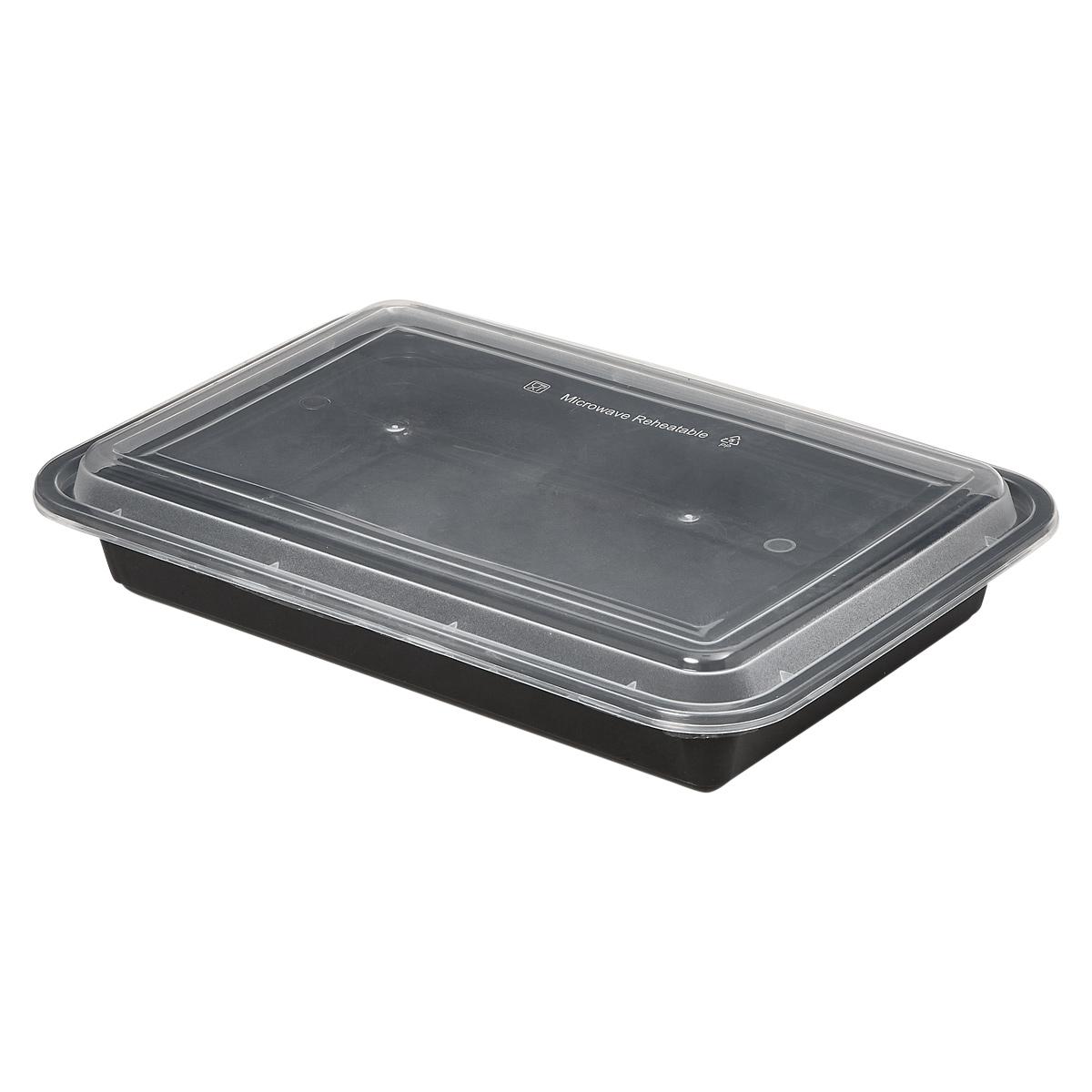 Victoria Bay Take-Out Container Base & Lid Combo 58 OZ Plastic Black Rectangle Microwave Safe 150/Case
