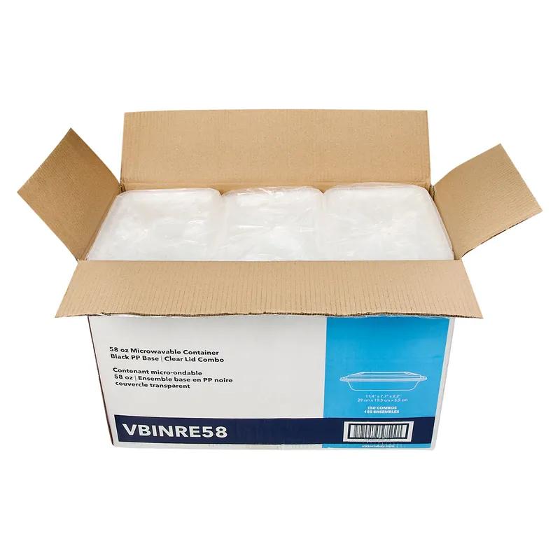 Victoria Bay Take-Out Container Base & Lid Combo 58 OZ Plastic Black Rectangle Microwave Safe 150/Case