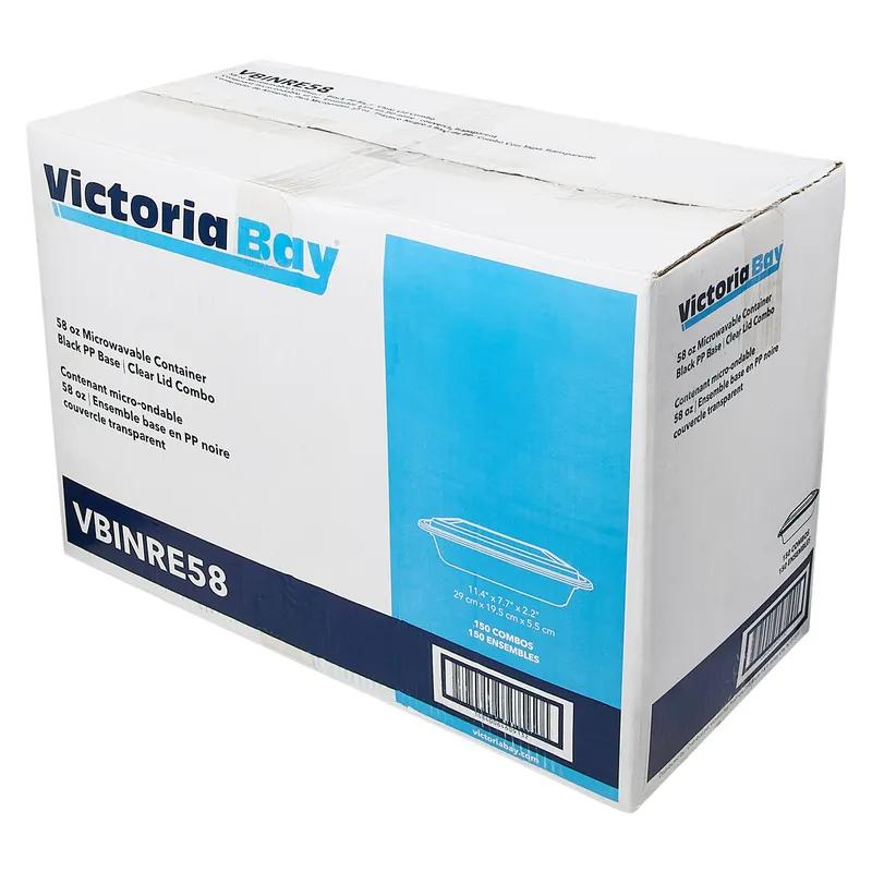 Victoria Bay Take-Out Container Base & Lid Combo 58 OZ Plastic Black Rectangle Microwave Safe 150/Case