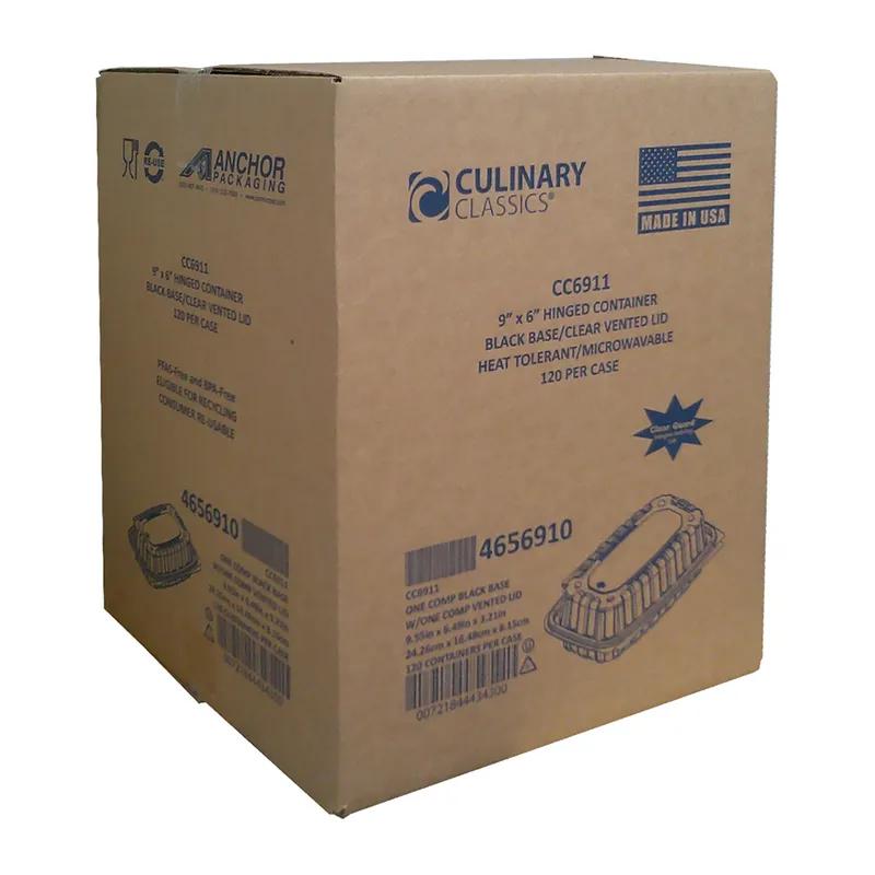 Culinary Classics® Take-Out Container Hinged 9.55X6.49X3.21 IN PP Black Clear Microwave Safe Anti-Fog 120/Case
