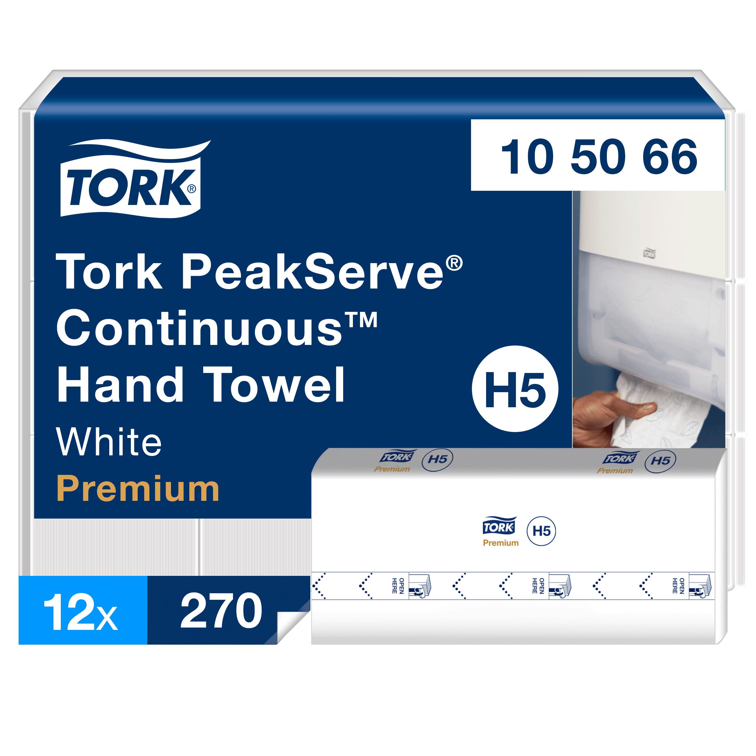 Tork PeakServe Continuous™ Folded Guest Towel H5 8.85X7.91 IN 3.15X7.91 IN 1PLY White Premium Continuous Embossed Refill 270 Sheets/Pack 12 Packs/Case 3240 Count/Case