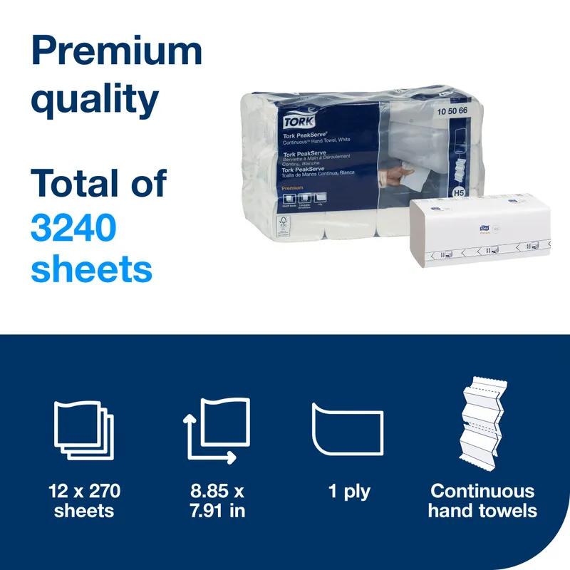 Tork PeakServe Continuous™ Folded Guest Towel H5 8.85X7.91 IN 3.15X7.91 IN 1PLY White Premium Continuous Embossed Refill 270 Sheets/Pack 12 Packs/Case 3240 Count/Case