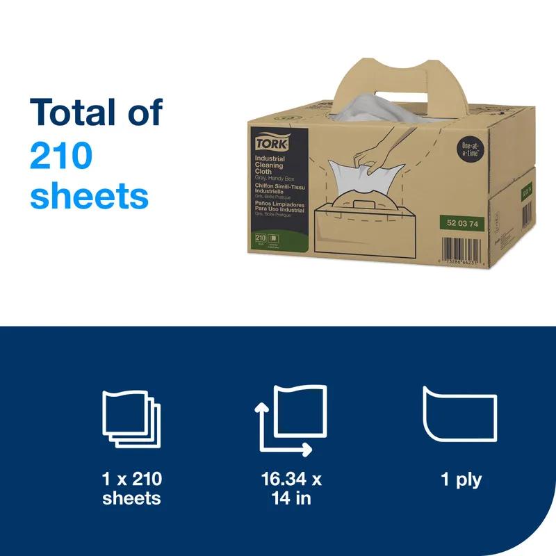 Tork Cleaning Cloth 16.34X14 IN 1PLY Paper Gray Industrial Handy Box System 210 Count/Pack 1 Packs/Case