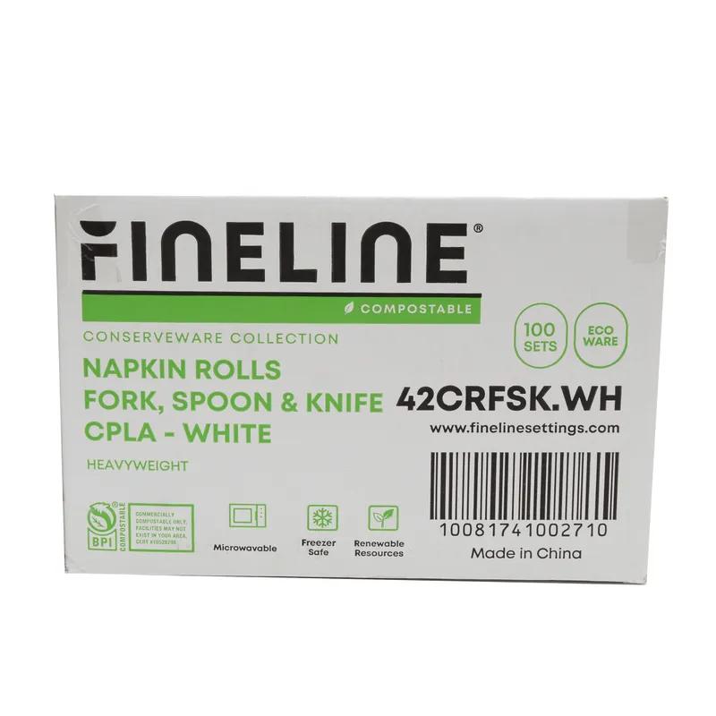 Conserveware 4PC Cutlery Kit CPLA White With Kraft Napkin,Fork,Spoon,Knife 100/Case