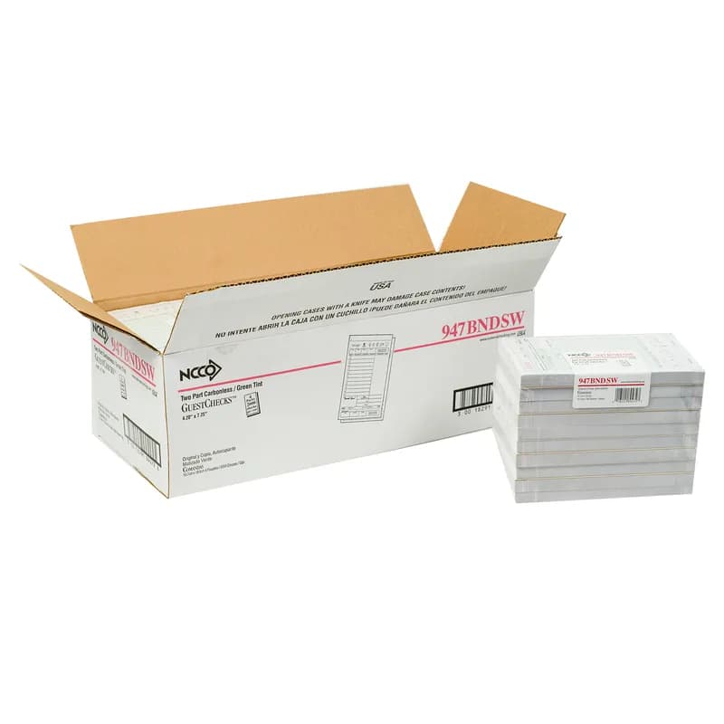 Guest Check 4.25X7.25 IN Paper Green Medium-Wide 2-Part Carbonless Booked 2000/Case