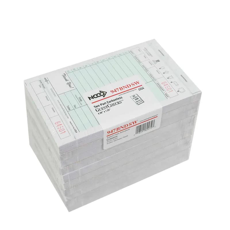 Guest Check 4.25X7.25 IN Paper Green Medium-Wide 2-Part Carbonless Booked 2000/Case
