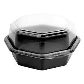 Solo® OctaView Take-Out Container Base & Lid Combo With Dome Lid 6.76X6.3X2.36 IN PS Black Clear Shallow 200/Case