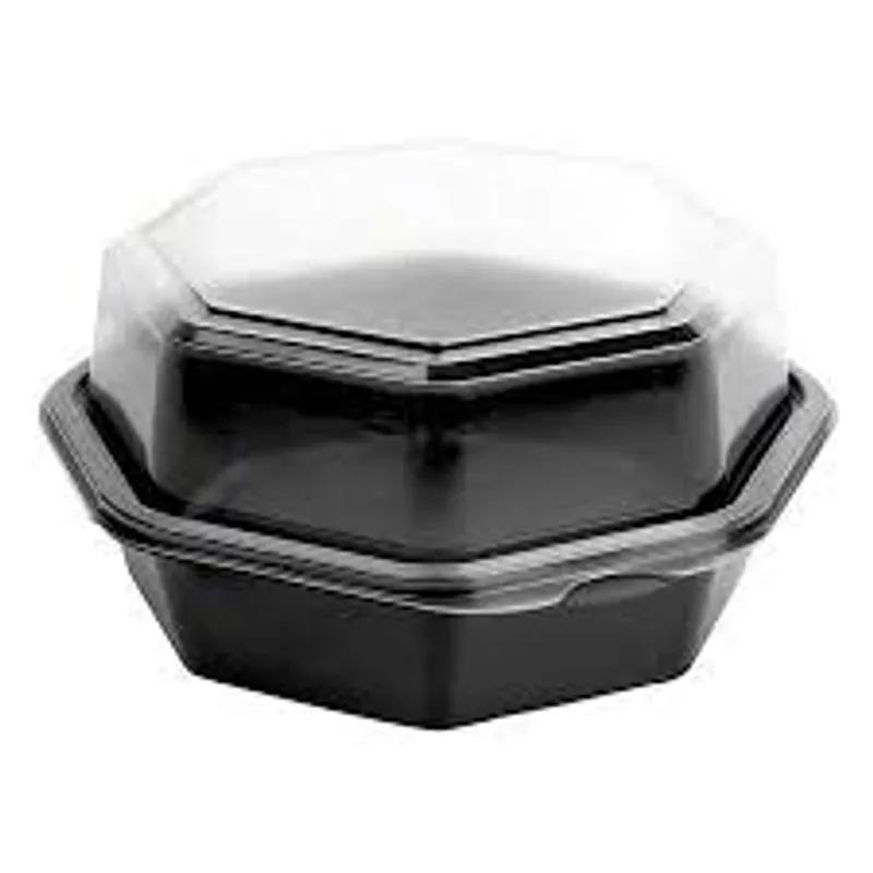 Solo® OctaView Take-Out Container Base & Lid Combo With Dome Lid 6.76X6.3X2.36 IN PS Black Clear Shallow 200/Case