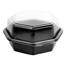 Solo® OctaView Take-Out Container Base & Lid Combo With Dome Lid 6.76X6.3X2.36 IN PS Black Clear Shallow 200/Case