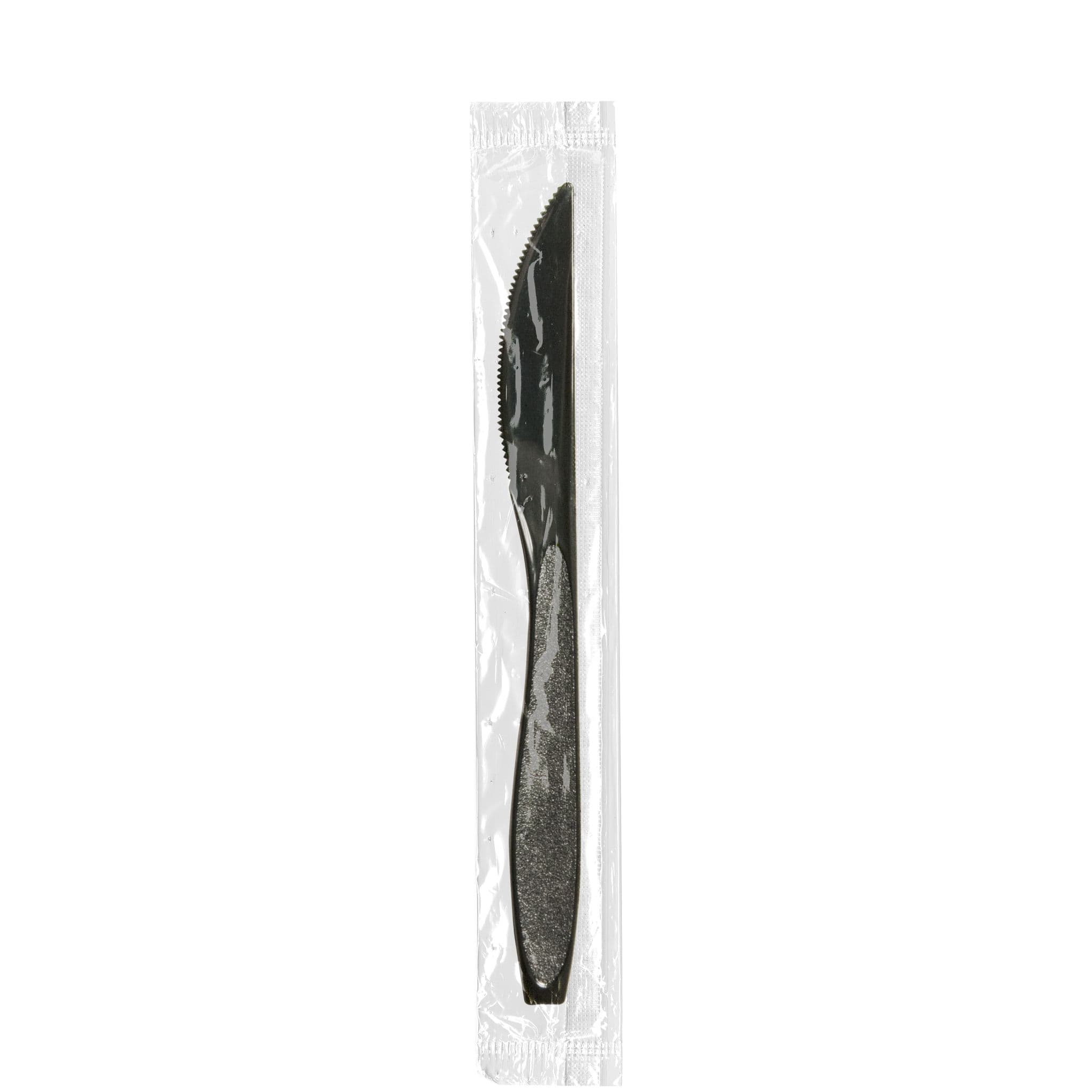 Solo® Impress™ Knife 7.45X0.732 IN PS Black Heavyweight Individually Wrapped Serrated 1000/Case