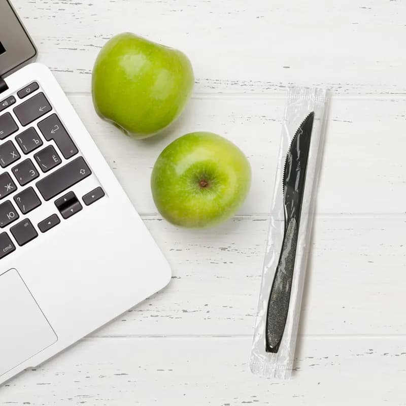 Solo® Impress™ Knife 7.45X0.732 IN PS Black Heavyweight Individually Wrapped Serrated 1000/Case