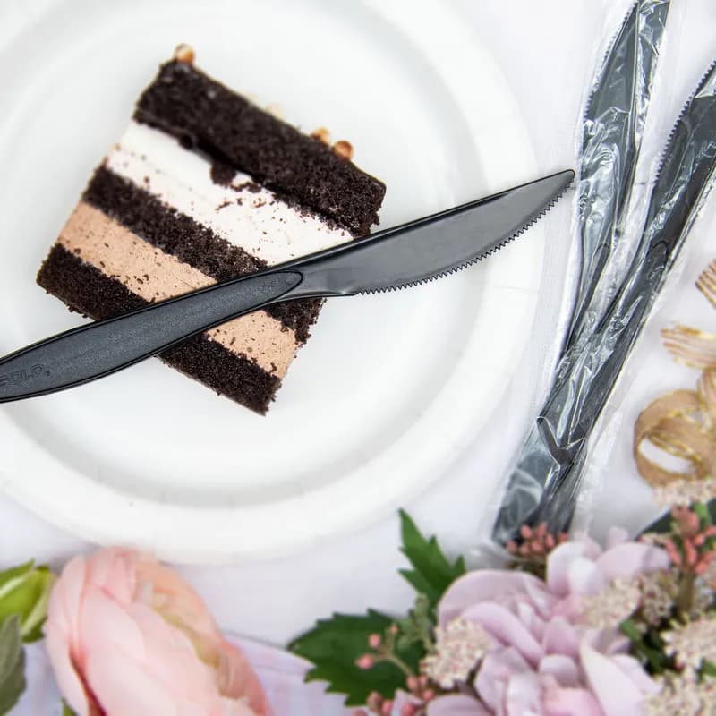 Solo® Impress™ Knife 7.45X0.732 IN PS Black Heavyweight Individually Wrapped Serrated 1000/Case