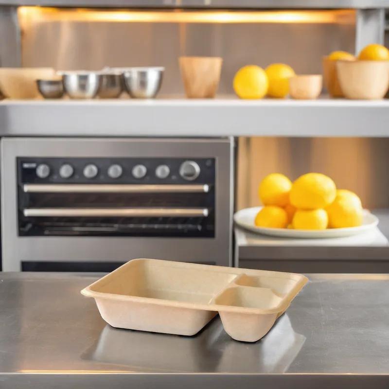 Nacho Take-Out Tray 8.25X10 IN 3 Compartment Molded Fiber Natural Rectangle 300/Case