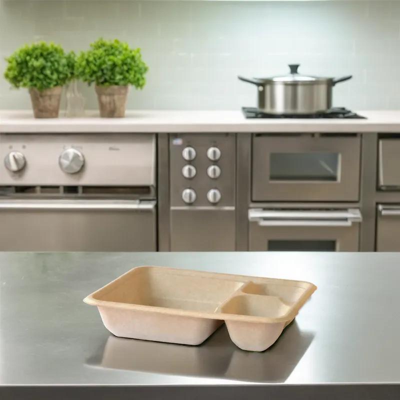 Nacho Take-Out Tray 8.25X10 IN 3 Compartment Molded Fiber Natural Rectangle 300/Case