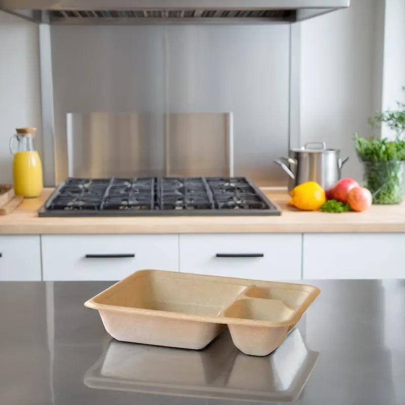 Nacho Take-Out Tray 8.25X10 IN 3 Compartment Molded Fiber Natural Rectangle 300/Case