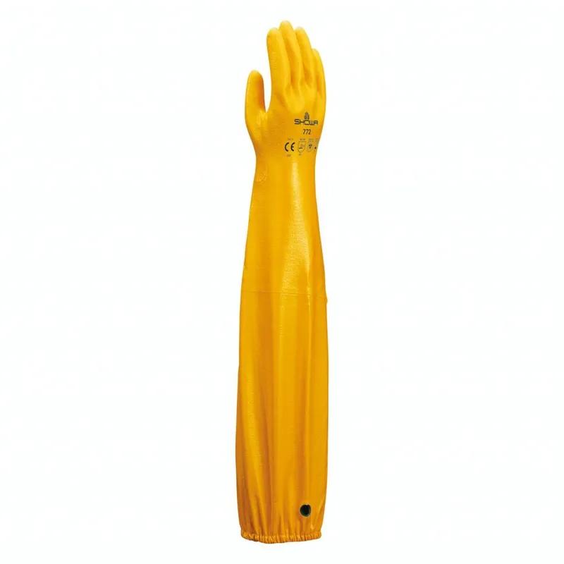 Gloves XL Yellow Coated Double Dipped Rubber Latex Chemical Resistant Shoulder-Length Rough Finish With Elastic 5 Count/Pack 12 Packs/Case