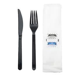 5PC Cutlery Kit PP Black Heavyweight With 2PLY 13X17 Napkin,Fork,Knife,Salt & Pepper 500 Count/Case