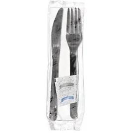 5PC Cutlery Kit PP Black Heavyweight With 2PLY 13X17 Napkin,Fork,Knife,Salt & Pepper 500 Count/Case