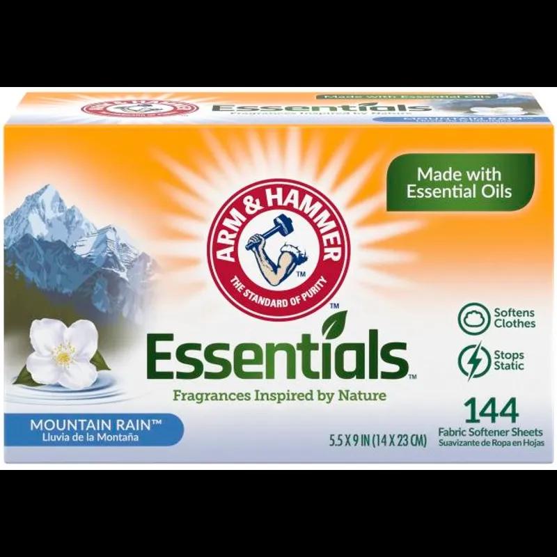 Arm & Hammer Essentials Mountain Rain Laundry Softener Sheet 144 Count/Pack 6 Packs/Case 864 Count/Case