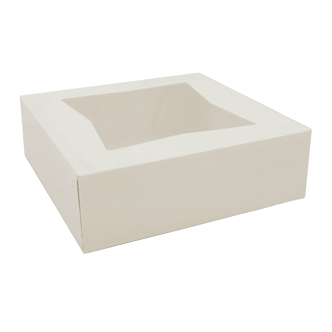 Cake Box 8X5.75X2.5 IN Paperboard White Rectangle 4 Corner Beers 1-Piece Automatic With Window 200/Case