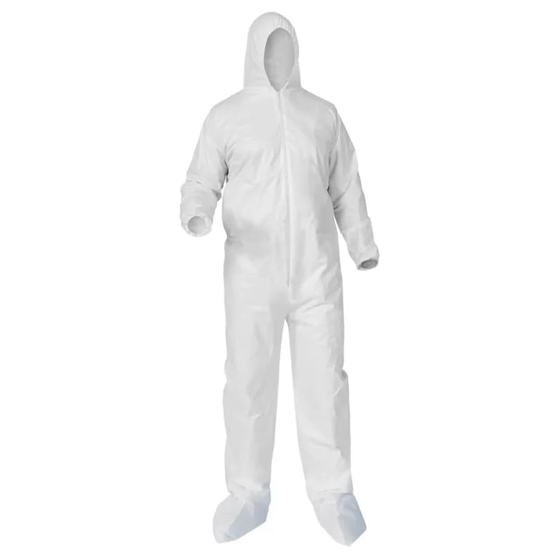 KleenGuard™ Coveralls Large (LG) White Microporous Elastic Wrists Ankles Zip Front Boots Hood 25 Count/Case