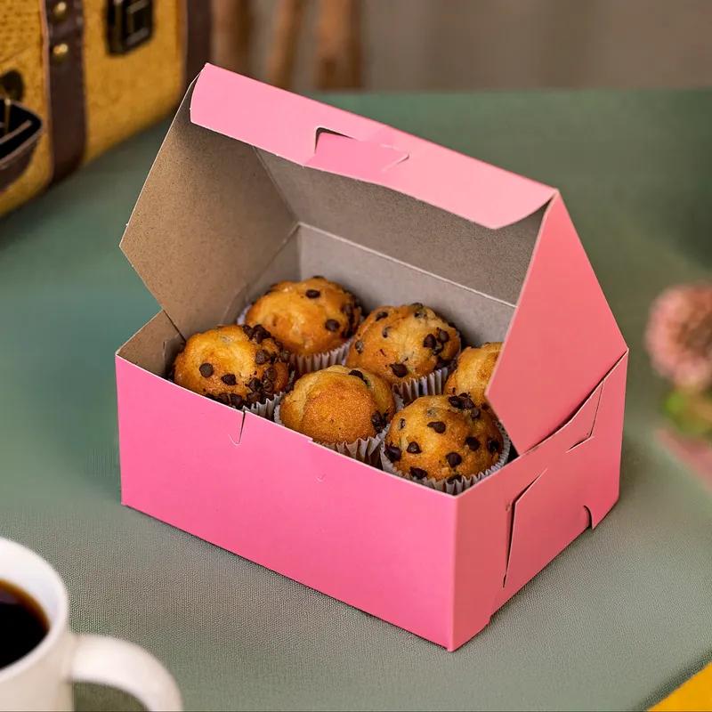 Bakery Box 6X4.5X2.75 IN Paperboard Pink Rectangle Lock Corner 250/Bundle