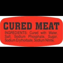 Cured Meat With Ingredients Meat Ingredient Label.625X1.25 IN Black Red Short Oval 1000 Count/Roll 50 Rolls/Case