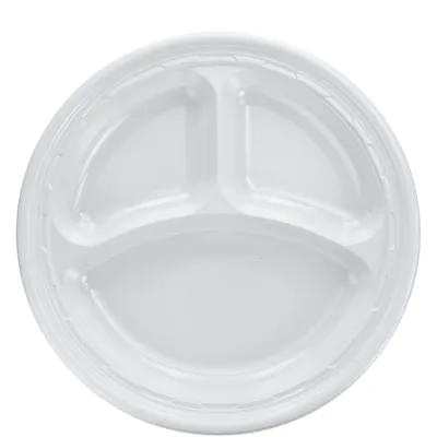 Plate 9 IN 3 Compartment Polystyrene Foam White Round 500/Case
